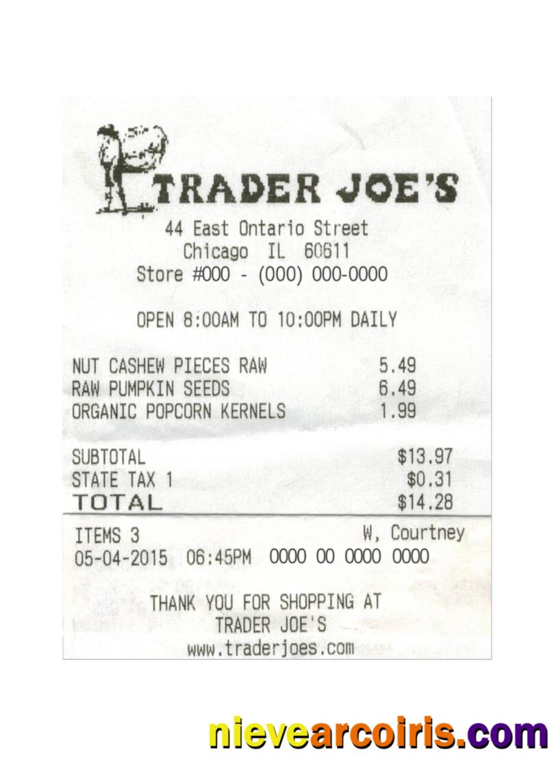 TRADER JOE'S cash receipt